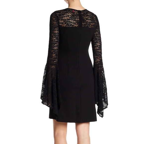 Vince Camuto Bell Sleeve Lace Ponte Dress Black - Picture 2 of 8